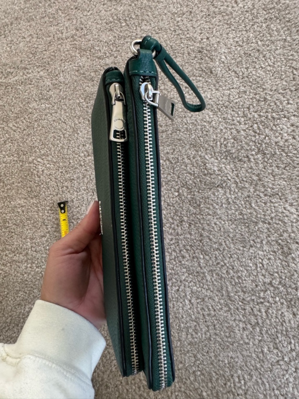 Coach Teal Green Pebbled Leather Double Zip Wristlet with silver hardware - Picture 4 of 7